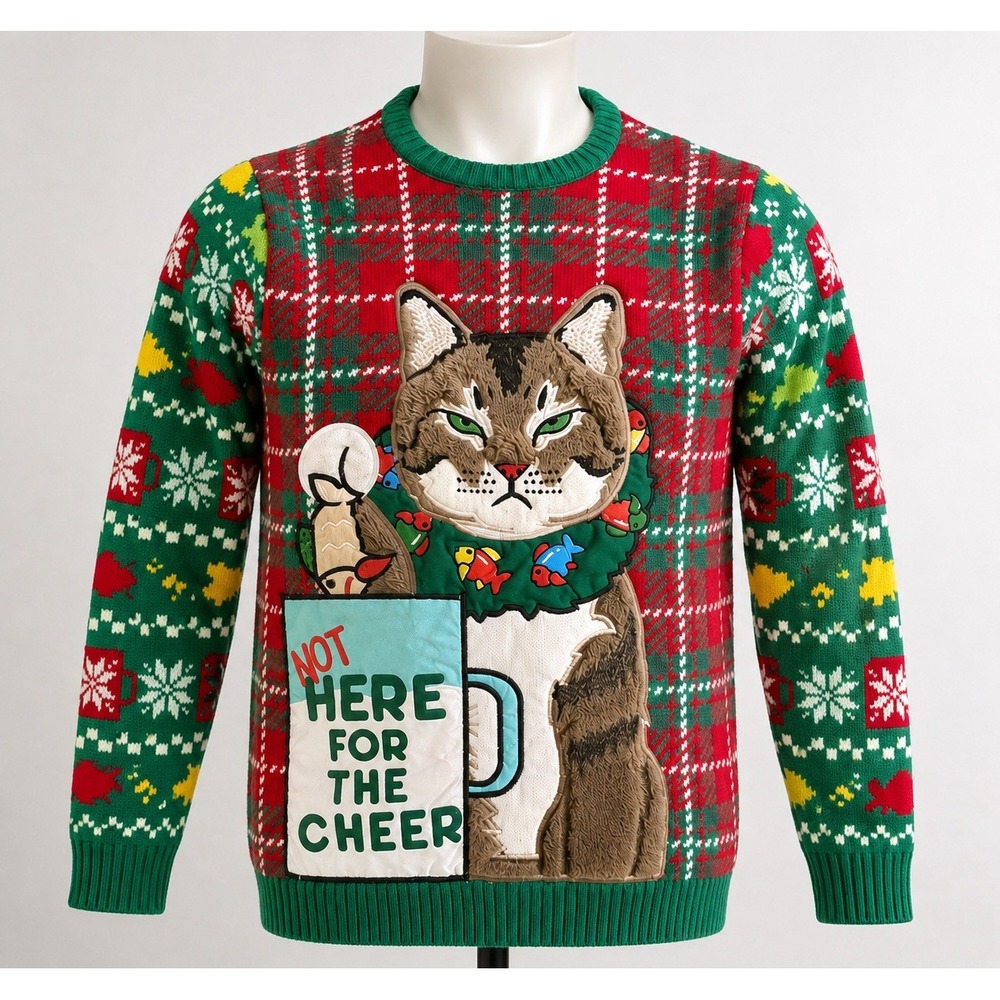 Blizzard Bay Sz M Men's Ugly Christmas Sweater Grumpy Cat Not Here For The Cheer